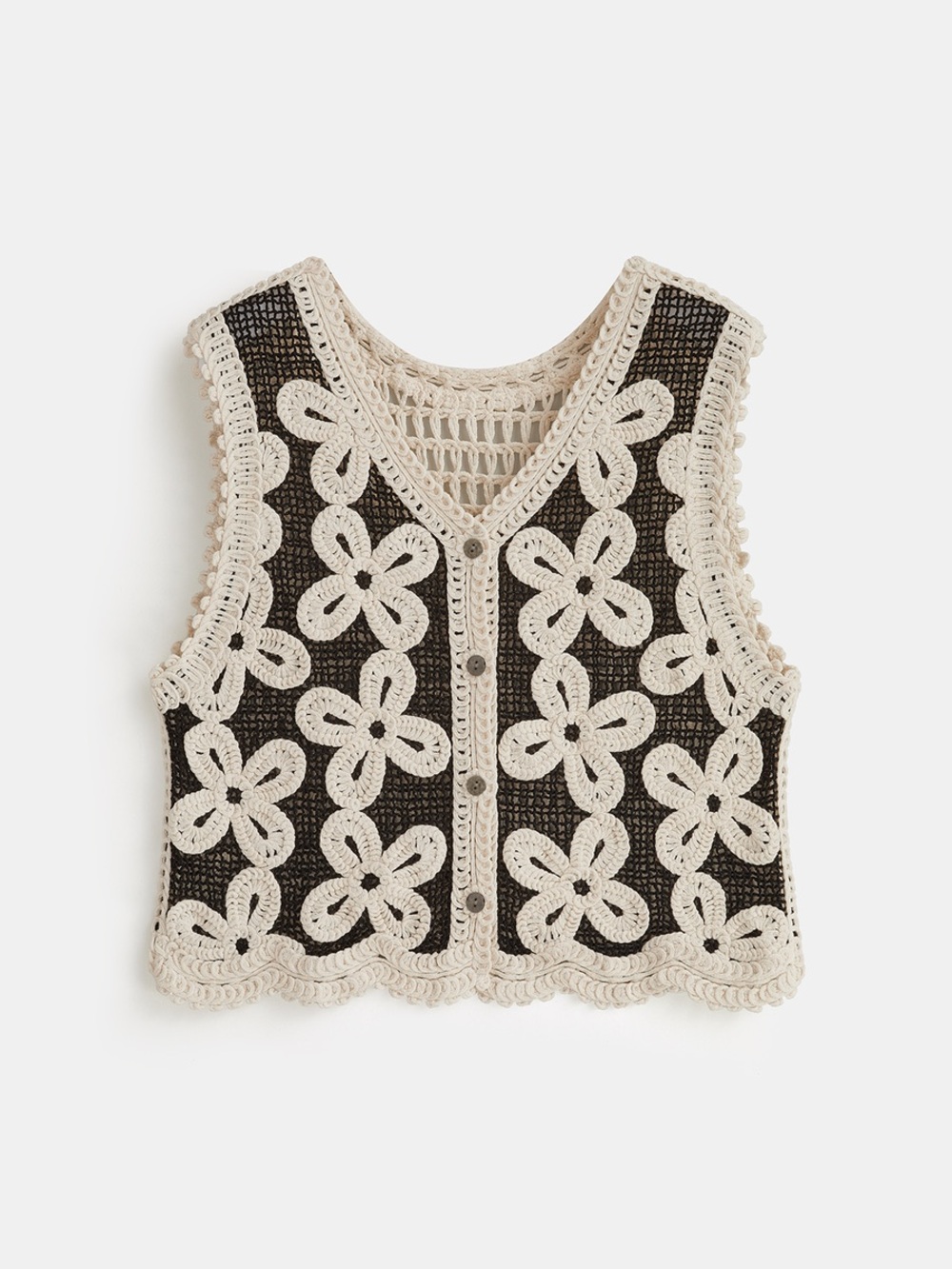 NWT Commense 100% cotton Women’s Med Crochet Floral Vest Top in Black and Cream